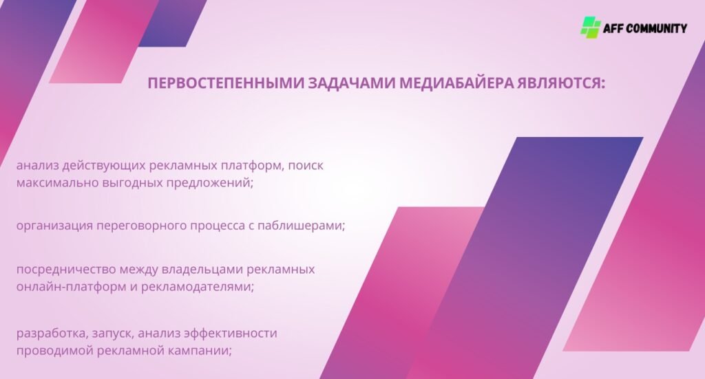 Первостепенными задачами медиабайера являются