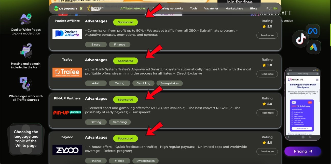 Sponsored places on the Affiliate Networks img