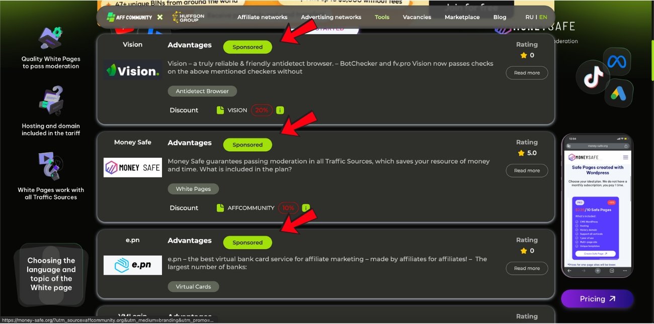 Sponsored places on the tool page img